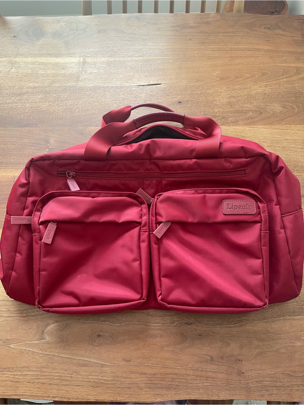 Lipault Red Duffel Bag with Dual Front Pockets